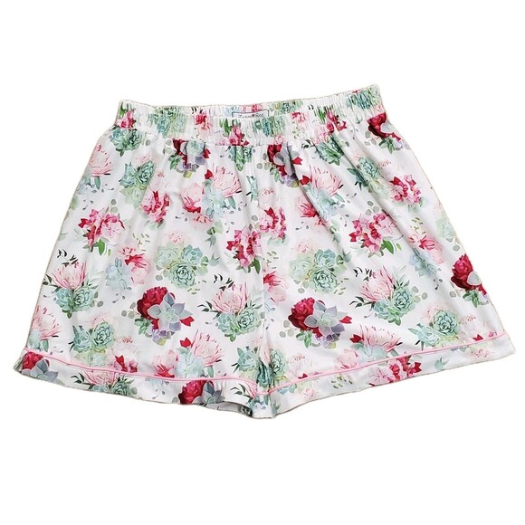 Sugar Bee Womens Sz XL Pajama Shorts Set Pink Succulent Button Front - Picture 3 of 16